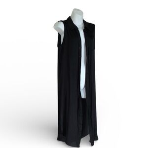 Joie long vest women's M EUC black buttondown shirt, slit sides, coverup, duster